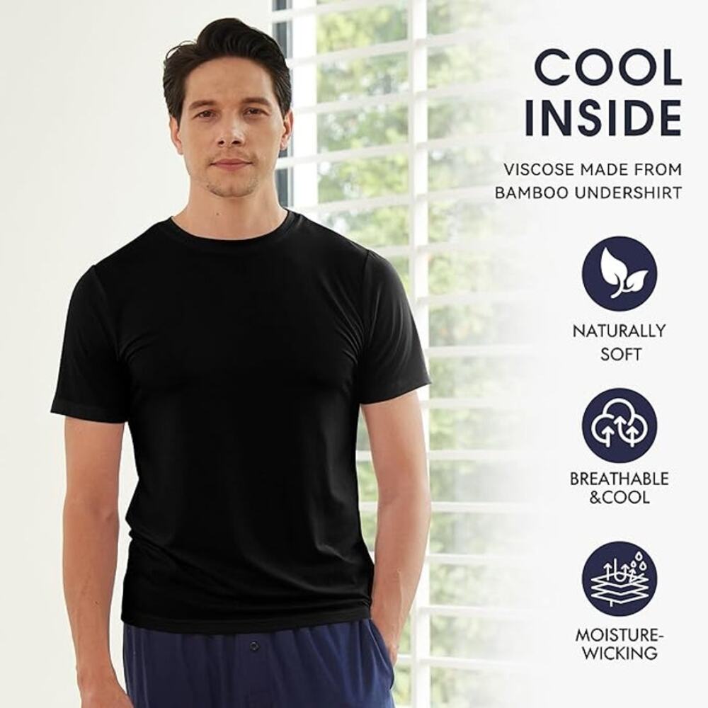 Bamboo Cool Black Short Sleeve Crew Neck Lightweight T-Shirt Men's Size XL